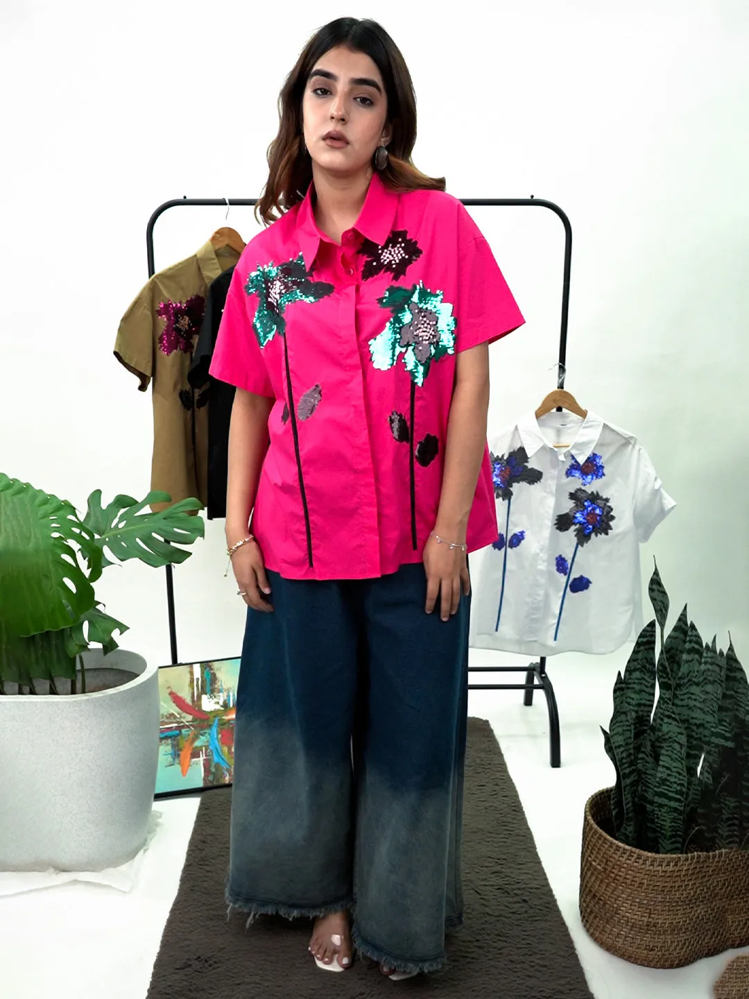 Sparkle Pink Sequin Oversized Shirt