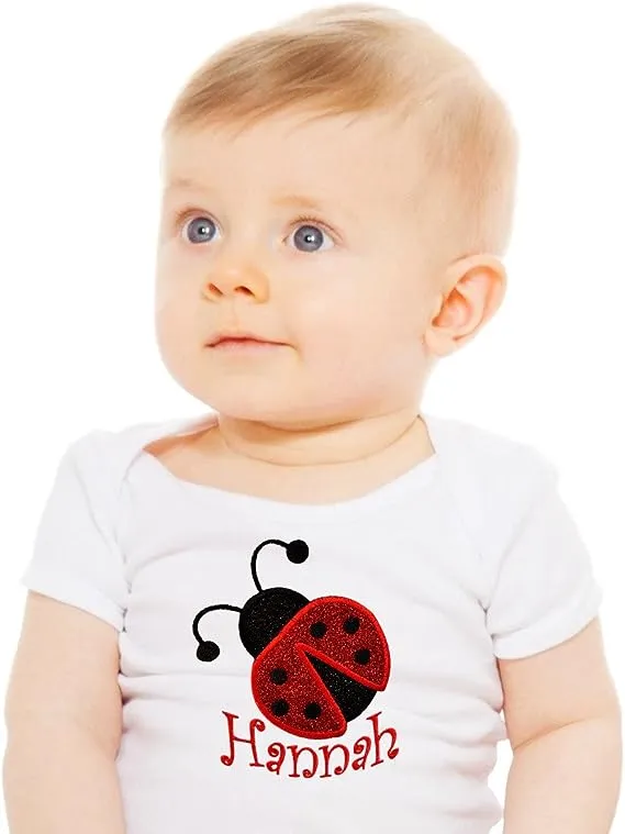 Sparkling Ladybug Embroidered Baby Bodysuit with Custom Name