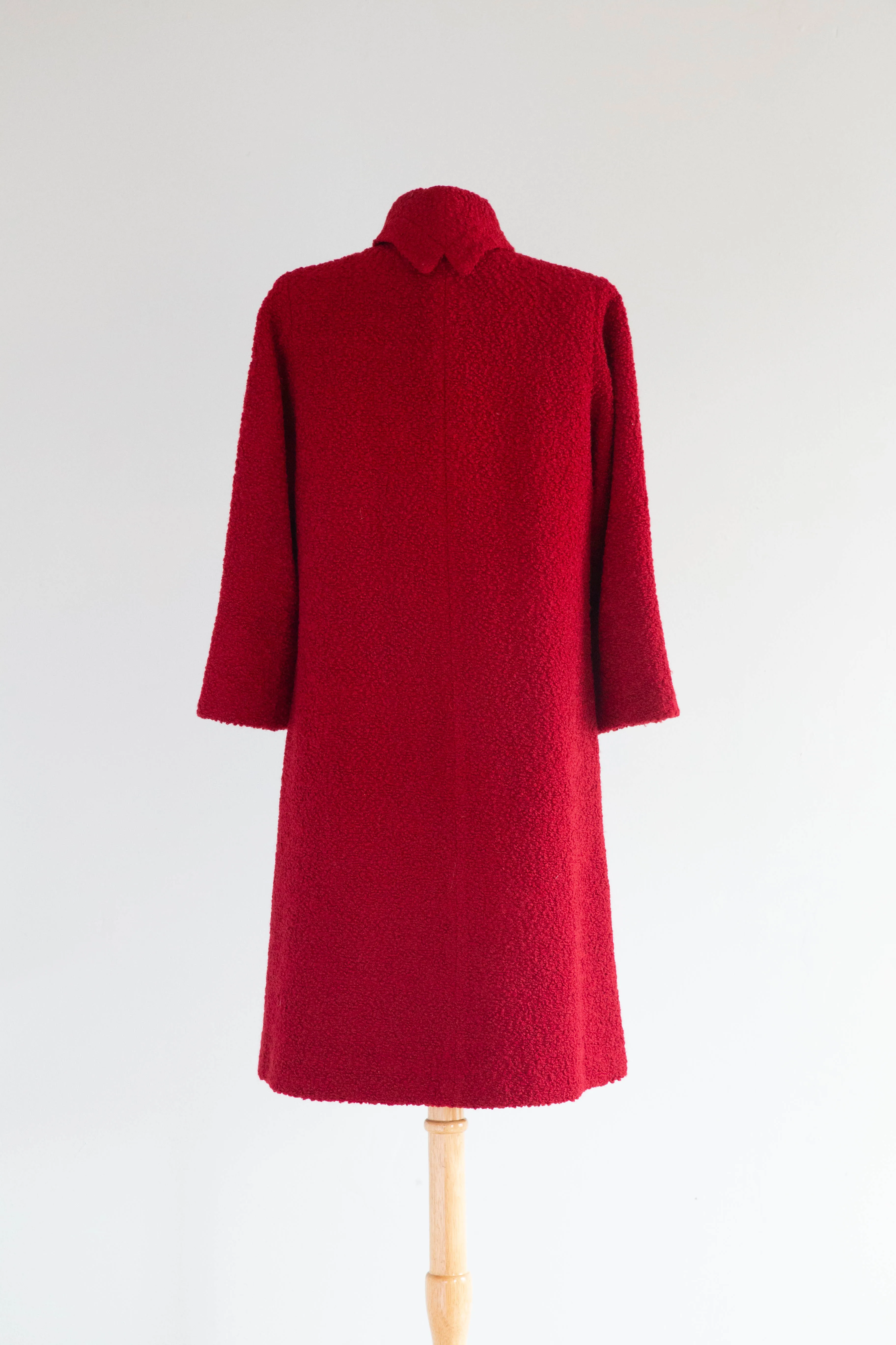 Stunning 1950's Crimson Wool Boucle Swing Coat By Dumas / Medium