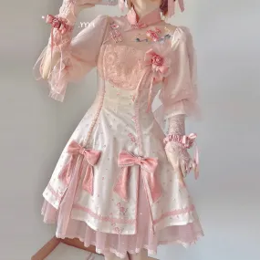The Silvery Rosy Bells of Spring      Dress Kawaii Academia Y2K Cottagecore Coquette Fairycore Dollette Princesscore