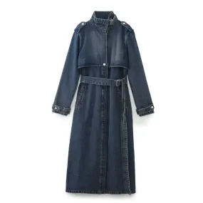 Trinity Denim Trench Coat with Belt
