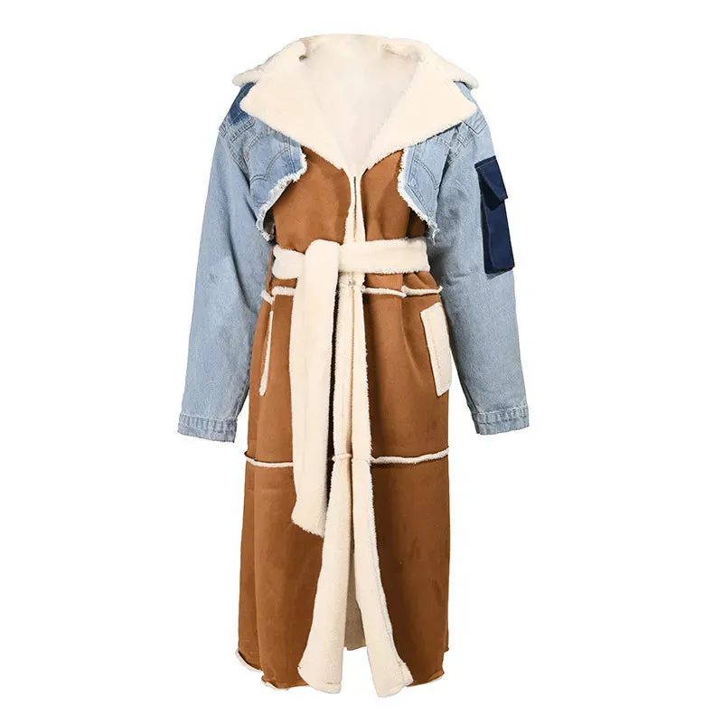Velvet Denim Stitching Coat Padded Jacket