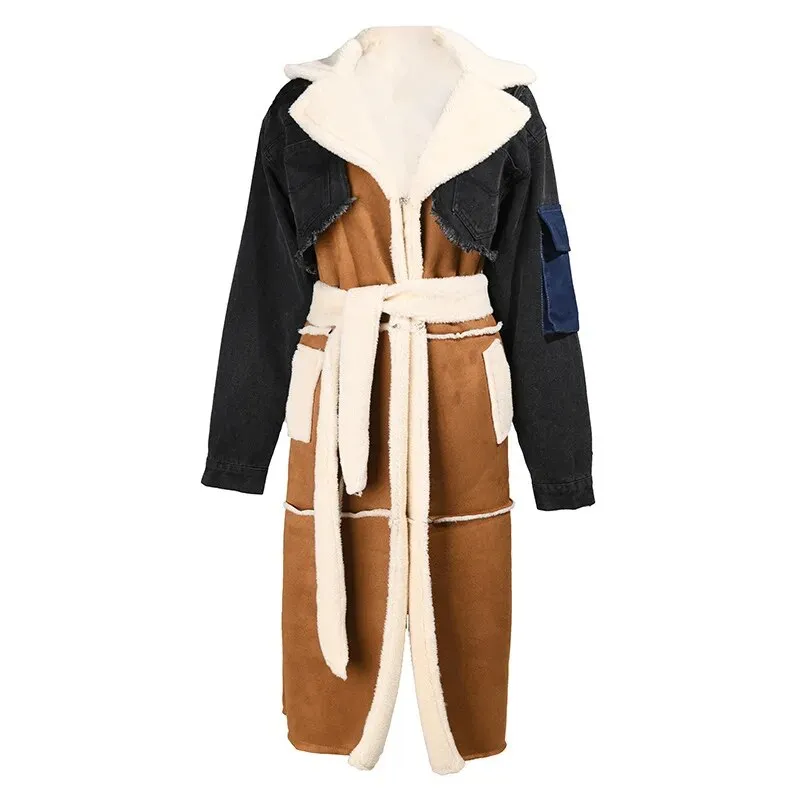 Velvet Denim Stitching Coat Padded Jacket