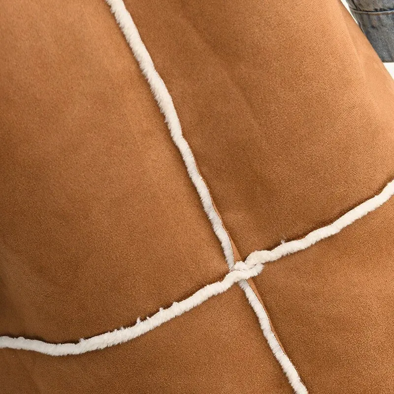 Velvet Denim Stitching Coat Padded Jacket