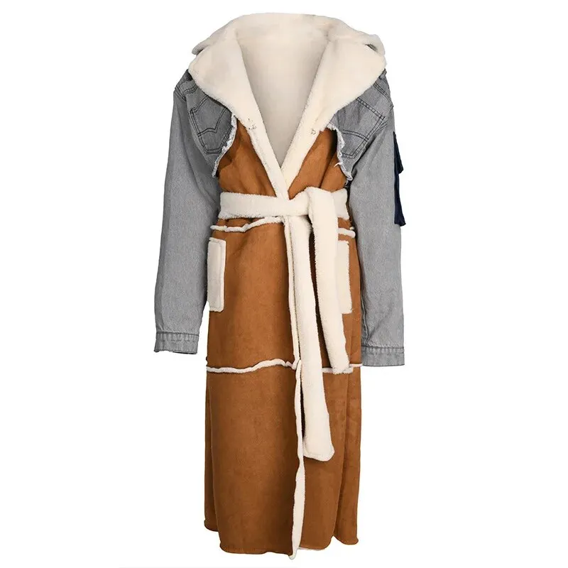 Velvet Denim Stitching Coat Padded Jacket
