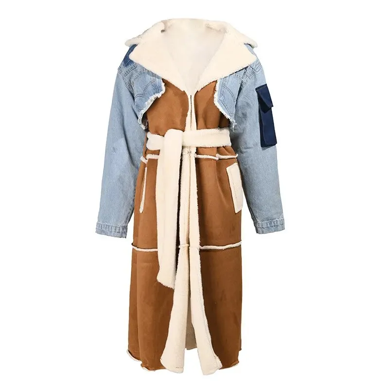Velvet Denim Stitching Coat Padded Jacket