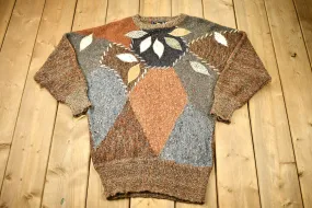 Vintage 1980s 20 Ans Color Block Patchwork Earth Toned Knitted Sweater