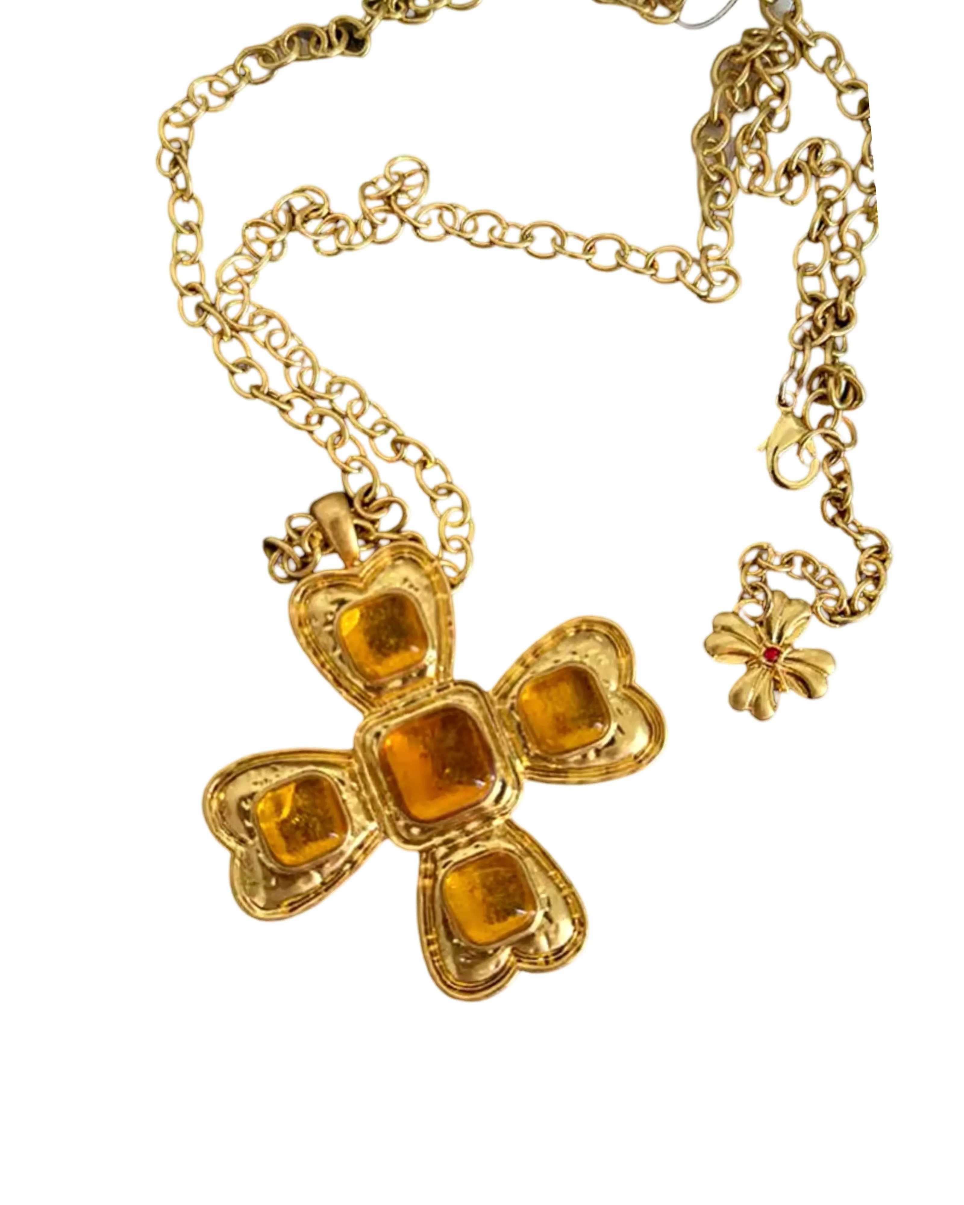 Vintage Inspired Four Sided Gold Pendant Necklace