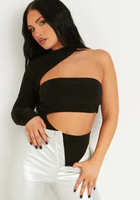 Yasmine Black One Sleeve Cut Out Bodysuit
