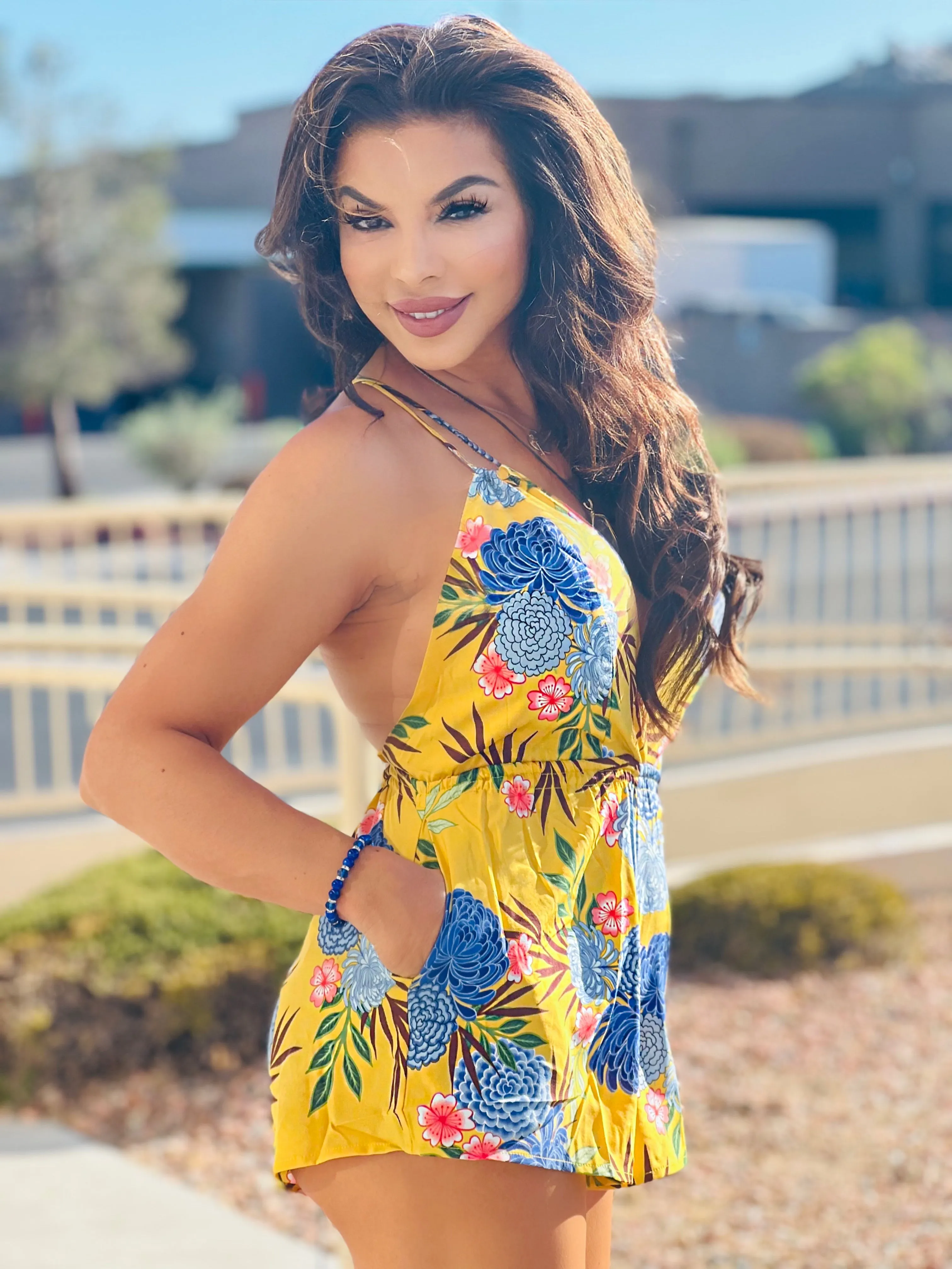 YELLOW Tropical Print Lounge Romper