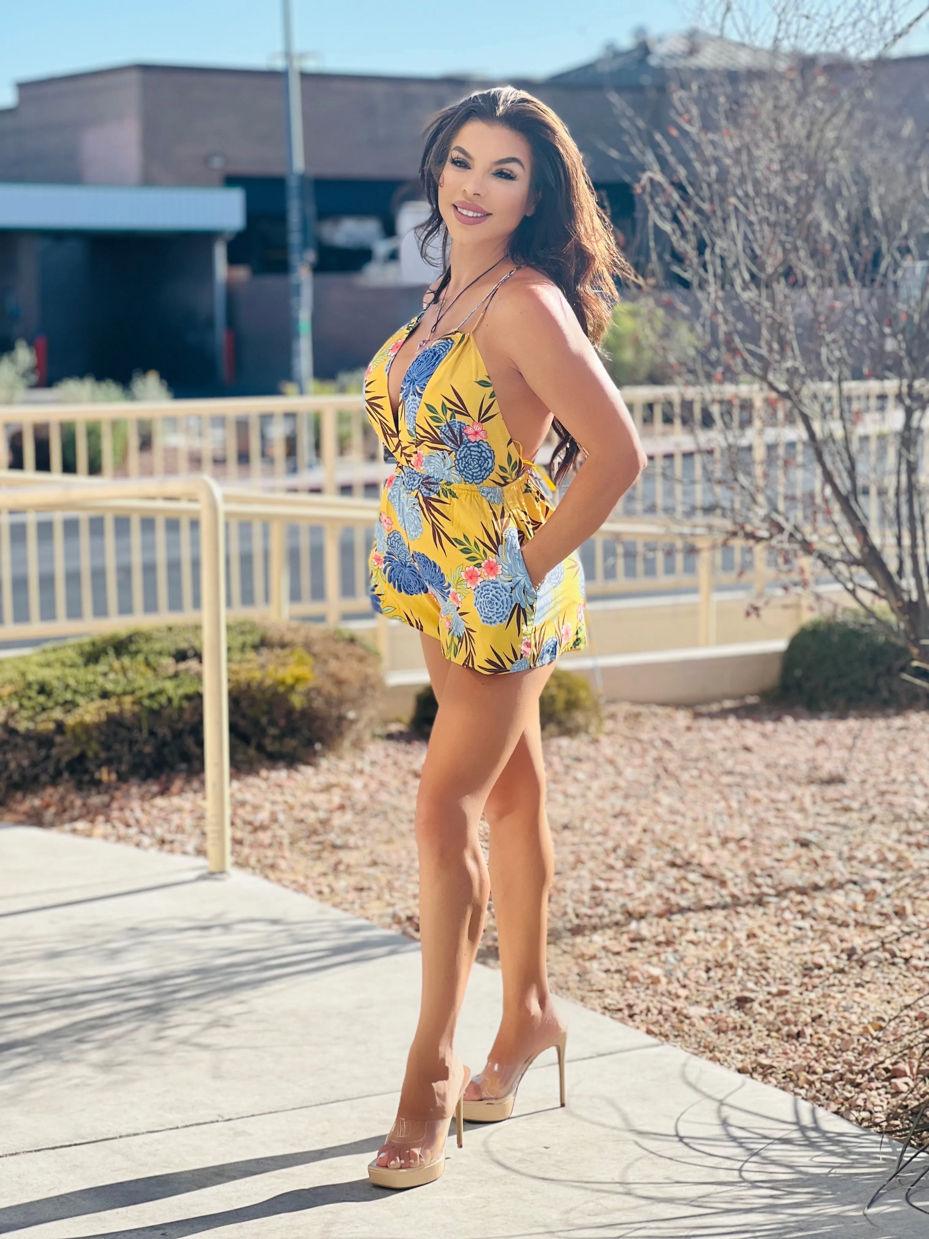 YELLOW Tropical Print Lounge Romper