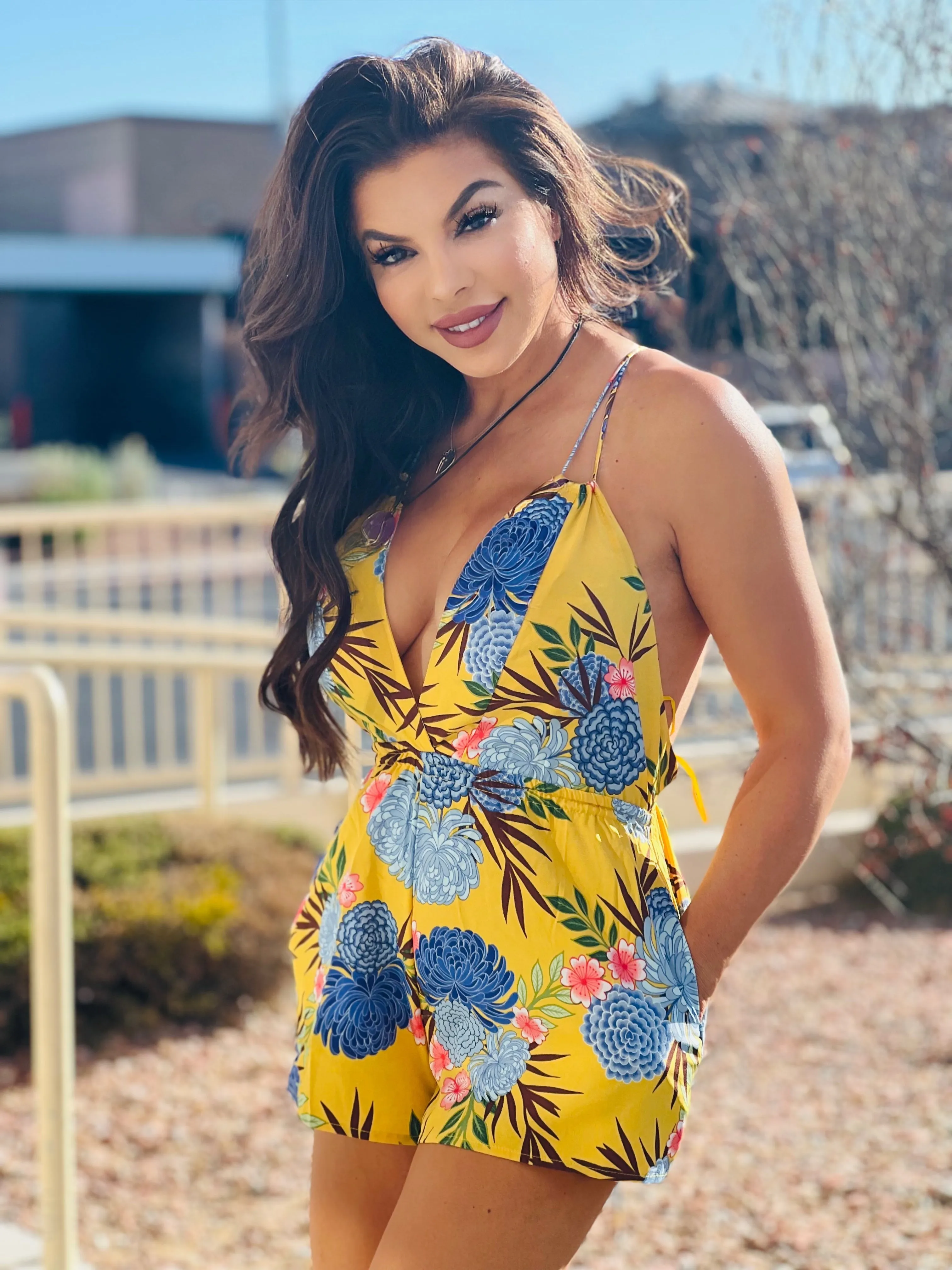 YELLOW Tropical Print Lounge Romper