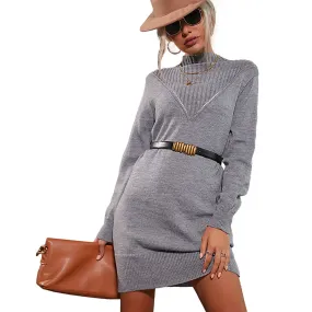 YESFASHION Women Long Sleeve Solid Half Turtleneck Sweater Dress