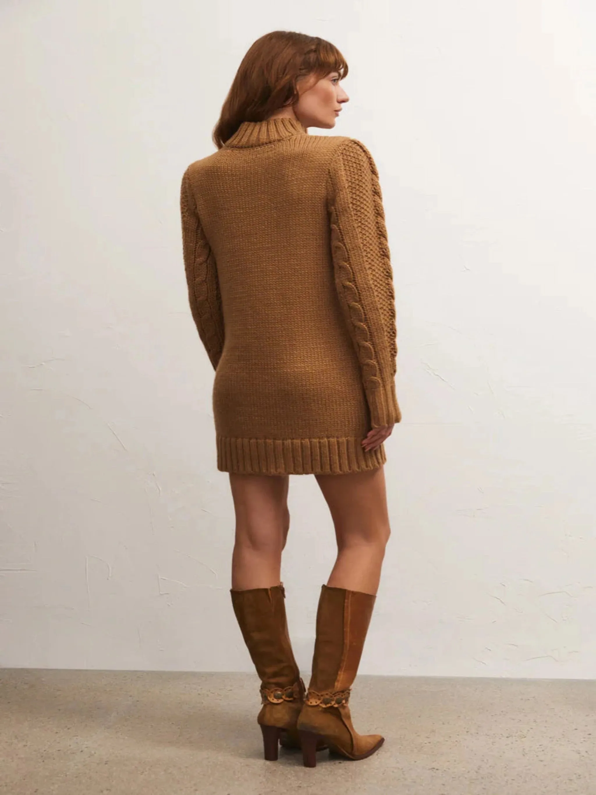 Z Supply Sage Cable Knit Sweater Dress - Camel